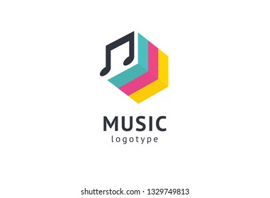 Vector illustration, Graphic Design Note web logotype. Abstract music logo icon vector design. Sound recording studio, night party. School of Music, disco, vocal course, composer, singer vector logo