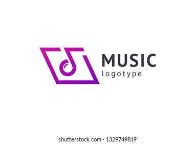 Vector illustration, Graphic Design Note web logotype. Abstract music logo icon vector design. Sound recording studio, night party. School of Music, disco, vocal course, composer, singer vector logo