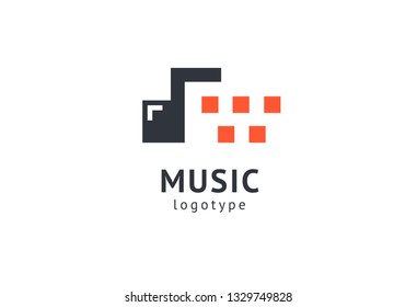 Vector illustration, Graphic Design Note web logotype. Abstract music logo icon vector design. Sound recording studio, night party. School of Music, disco, vocal course, composer, singer vector logo