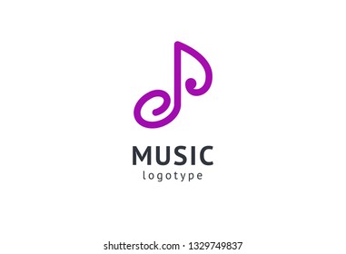 Vector illustration, Graphic Design Note web logotype. Abstract music logo icon vector design. Sound recording studio, night party. School of Music, disco, vocal course, composer, singer vector logo