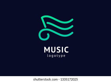 Vector illustration, Graphic Design Note web logotype. Abstract music logo icon vector design. Sound recording studio, night party. School of Music, disco, vocal course, composer, singer vector logo