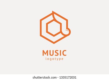 Vector illustration, Graphic Design Note web logotype. Abstract music logo icon vector design. Sound recording studio, night party. School of Music, disco, vocal course, composer, singer vector logo