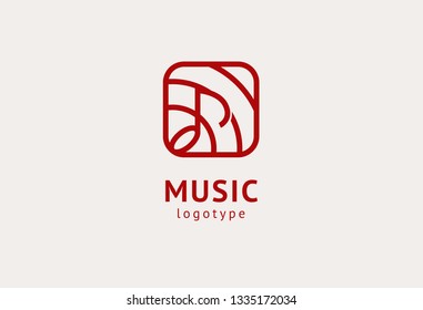 Vector illustration, Graphic Design Note web logotype. Abstract music logo icon vector design. Sound recording studio, night party. School of Music, disco, vocal course, composer, singer vector logo