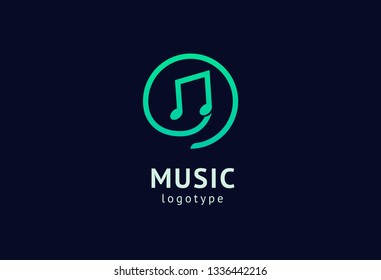 Vector illustration, Graphic Design Note web logotype. Abstract music logo icon vector design. Sound recording studio, night party. School of Music, disco, vocal course, composer, singer vector logo