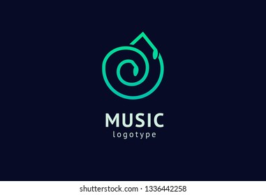 Vector illustration, Graphic Design Note web logotype. Abstract music logo icon vector design. Sound recording studio, night party. School of Music, disco, vocal course, composer, singer vector logo