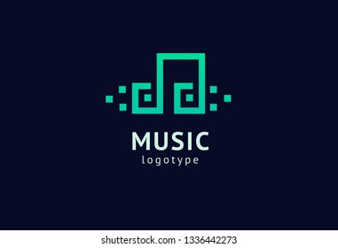 Vector illustration, Graphic Design Note web logotype. Abstract music logo icon vector design. Sound recording studio, night party. School of Music, disco, vocal course, composer, singer vector logo