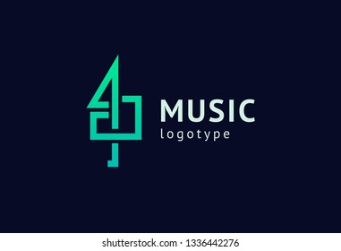 Vector illustration, Graphic Design Note web logotype. Abstract music logo icon vector design. Sound recording studio, night party. School of Music, disco, vocal course, composer, singer vector logo