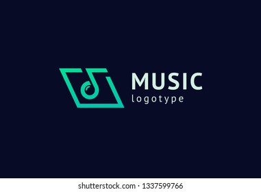 Vector illustration, Graphic Design Note web logotype. Abstract music logo icon vector design. Sound recording studio, night party. School of Music, disco, vocal course, composer, singer vector logo