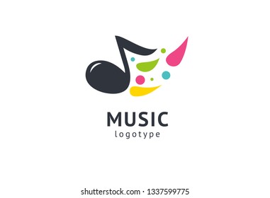 Vector illustration, Graphic Design Note web logotype. Abstract music logo icon vector design. Sound recording studio, night party. School of Music, disco, vocal course, composer, singer vector logo