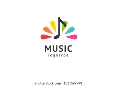 Vector illustration, Graphic Design Note web logotype. Abstract music logo icon vector design. Sound recording studio, night party. School of Music, disco, vocal course, composer, singer vector logo