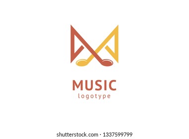 Vector illustration, Graphic Design Note web logotype. Abstract music logo icon vector design. Sound recording studio, night party. School of Music, disco, vocal course, composer, singer vector logo