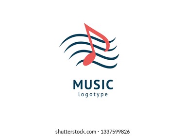 Vector illustration, Graphic Design Note web logotype. Abstract music logo icon vector design. Sound recording studio, night party. School of Music, disco, vocal course, composer, singer vector logo