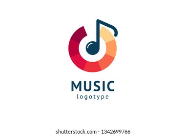 Vector illustration, Graphic Design Note web logotype. Abstract music logo icon vector design. Sound recording studio, night party. School of Music, disco, vocal course, composer, singer vector logo