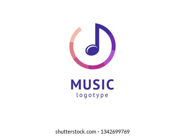 Vector illustration, Graphic Design Note web logotype. Abstract music logo icon vector design. Sound recording studio, night party. School of Music, disco, vocal course, composer, singer vector logo