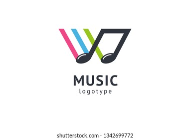 Vector illustration, Graphic Design Note web logotype. Abstract music logo icon vector design. Sound recording studio, night party. School of Music, disco, vocal course, composer, singer vector logo