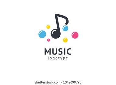 Vector illustration, Graphic Design Note web logotype. Abstract music logo icon vector design. Sound recording studio, night party. School of Music, disco, vocal course, composer, singer vector logo