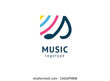 Vector illustration, Graphic Design Note web logotype. Abstract music logo icon vector design. Sound recording studio, night party. School of Music, disco, vocal course, composer, singer vector logo
