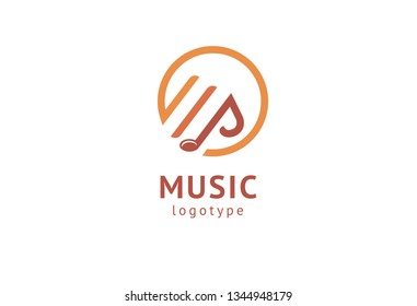 Vector illustration, Graphic Design Note web logotype. Abstract music logo icon vector design. Sound recording studio, night party. School of Music, disco, vocal course, composer, singer vector logo.