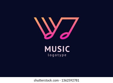 Vector illustration, Graphic Design Note web logotype. Abstract music logo icon vector design. Sound recording studio, night party. School of Music, disco, vocal course, composer, singer vector logo.