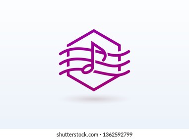 Vector illustration, Graphic Design Note web logotype. Abstract music logo icon vector design. Sound recording studio, night party. School of Music, disco, vocal course, composer, singer vector logo.