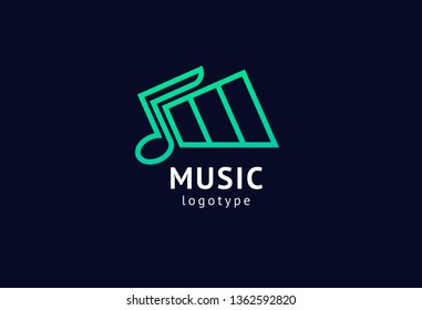 Vector illustration, Graphic Design Note web logotype. Abstract music logo icon vector design. Sound recording studio, night party. School of Music, disco, vocal course, composer, singer vector logo.