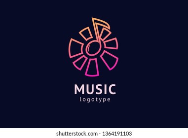 Vector illustration, Graphic Design Note web logotype. Abstract music logo icon vector design. Sound recording studio, night party. School of Music, disco, vocal course, composer, singer vector logo.