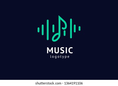 Vector illustration, Graphic Design Note web logotype. Abstract music logo icon vector design. Sound recording studio, night party. School of Music, disco, vocal course, composer, singer vector logo.