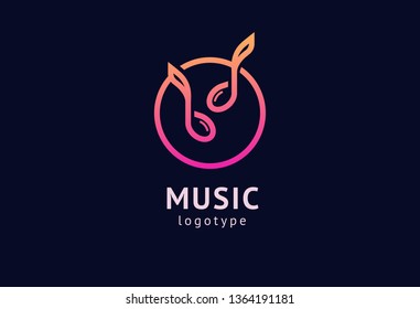 Vector illustration, Graphic Design Note web logotype. Abstract music logo icon vector design. Sound recording studio, night party. School of Music, disco, vocal course, composer, singer vector logo.