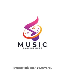 Vector illustration, Graphic Design Note web logotype. Abstract music logo icon vector design. Sound recording studio, night party. School of Music, disco, vocal course, composer, singer vector logo.