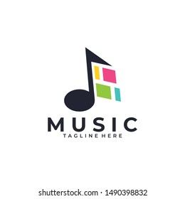 Vector illustration, Graphic Design Note web logotype. Abstract music logo icon vector design. Sound recording studio, night party. School of Music, disco, vocal course, composer, singer vector logo.