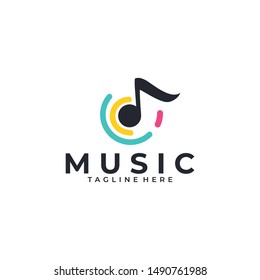 Vector illustration, Graphic Design Note web logotype. Abstract music logo icon vector design. Sound recording studio, night party. School of Music, disco, vocal course, composer, singer vector logo.