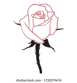 vector illustration of graphic design of a rose branch, flower bud, icon, art, tattoo sketch, use in print, background pattern, hand draw, abstraction