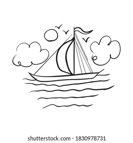 vector illustration of a graphic design of a ship, coloring book, art tattoo sketch, tourism, draw by hand, use in print