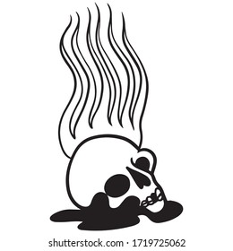 ilustración vectorial del diseño gráfico del cráneo, dibujo artístico, icono, logotipo, uso en una impresión en un pantalones t, negro dibujado a mano, esqueleto y fuego
