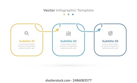 Vector illustration. Graphic design template for infographics. Timeline elements with marketing icons and 3 steps and options.