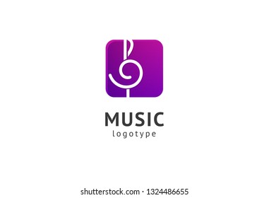 Vector illustration, Graphic Design treble clef logotype. Abstract music icon vector design. Sound recording studio, night party. School of Music, disco, vocal course, composer, singer vector logo