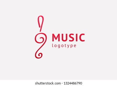 Vector illustration, Graphic Design treble clef logotype. Abstract music icon vector design. Sound recording studio, night party. School of Music, disco, vocal course, composer, singer vector logo