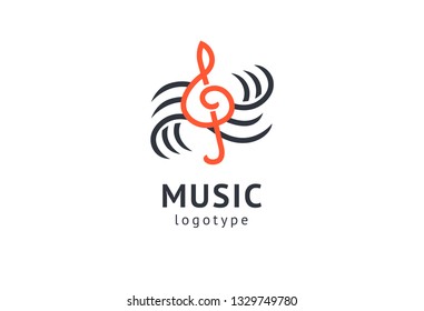 Vector illustration, Graphic Design treble clef logotype. Abstract music icon vector design. Sound recording studio, night party. School of Music, disco, vocal course, composer, singer vector logo