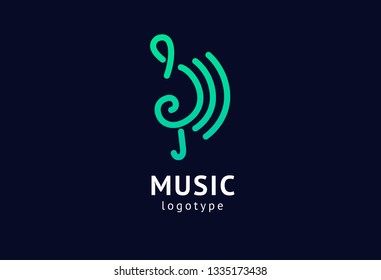 Vector illustration, Graphic Design treble clef logotype. Abstract music icon vector design. Sound recording studio, night party. School of Music, disco, vocal course, composer, singer vector logo