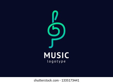 Vector illustration, Graphic Design treble clef logotype. Abstract music icon vector design. Sound recording studio, night party. School of Music, disco, vocal course, composer, singer vector logo