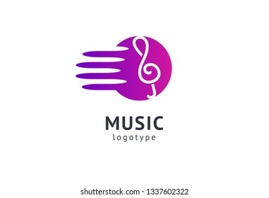Vector illustration, Graphic Design treble clef logotype. Abstract music icon vector design. Sound recording studio, night party. School of Music, disco, vocal course, composer, singer vector logo