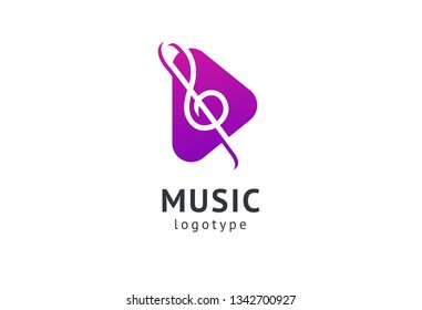 Vector illustration, Graphic Design treble clef logotype. Abstract music icon vector design. Sound recording studio, night party. School of Music, disco, vocal course, composer, singer vector logo