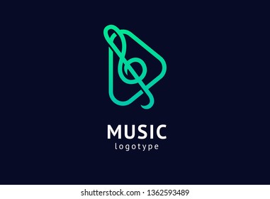 Vector illustration, Graphic Design treble clef logotype. Abstract music icon vector design. Sound recording studio, night party. School of Music, disco, vocal course, composer, singer vector logo.