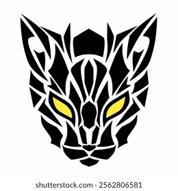 vector illustration graphic design tribal art abstract tattoo Cat head with yellow eyes