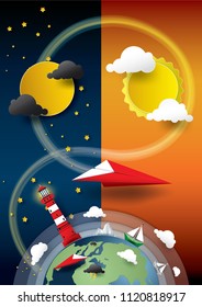 Vector and illustration graphic digital craft style, Concept travel transportation around the world,Idea for presentation EPS10
