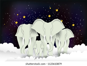 Vector , illustration graphic digital craft style,World elephant day, Concept animal in the Galaxy,Idea for presentation EPS10.
