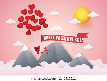 Vector and Illustration graphic digital craft style, balloon hanging heart shape gift box,Idea for presentation EPS 10.