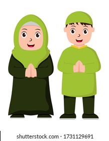 Vector illustration graphic of eid mubarak with Muslim couple. Perfect for ramadan poster