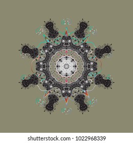 Vector illustration. Graphic element decoration. Symbol winter, frozen, Christmas, New Year holiday. Flat design. Snowflake mosaic icon. Neutral, gray and beige silhouette snow flake sign.