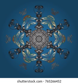 Vector illustration. Graphic element decoration. Flat design. Snowflake mosaic icon. Symbol winter, frozen, Christmas, New Year holiday. Blue, gray and brown silhouette snow flake sign.